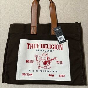 True Religion Men's Brown Tote with White Pocket